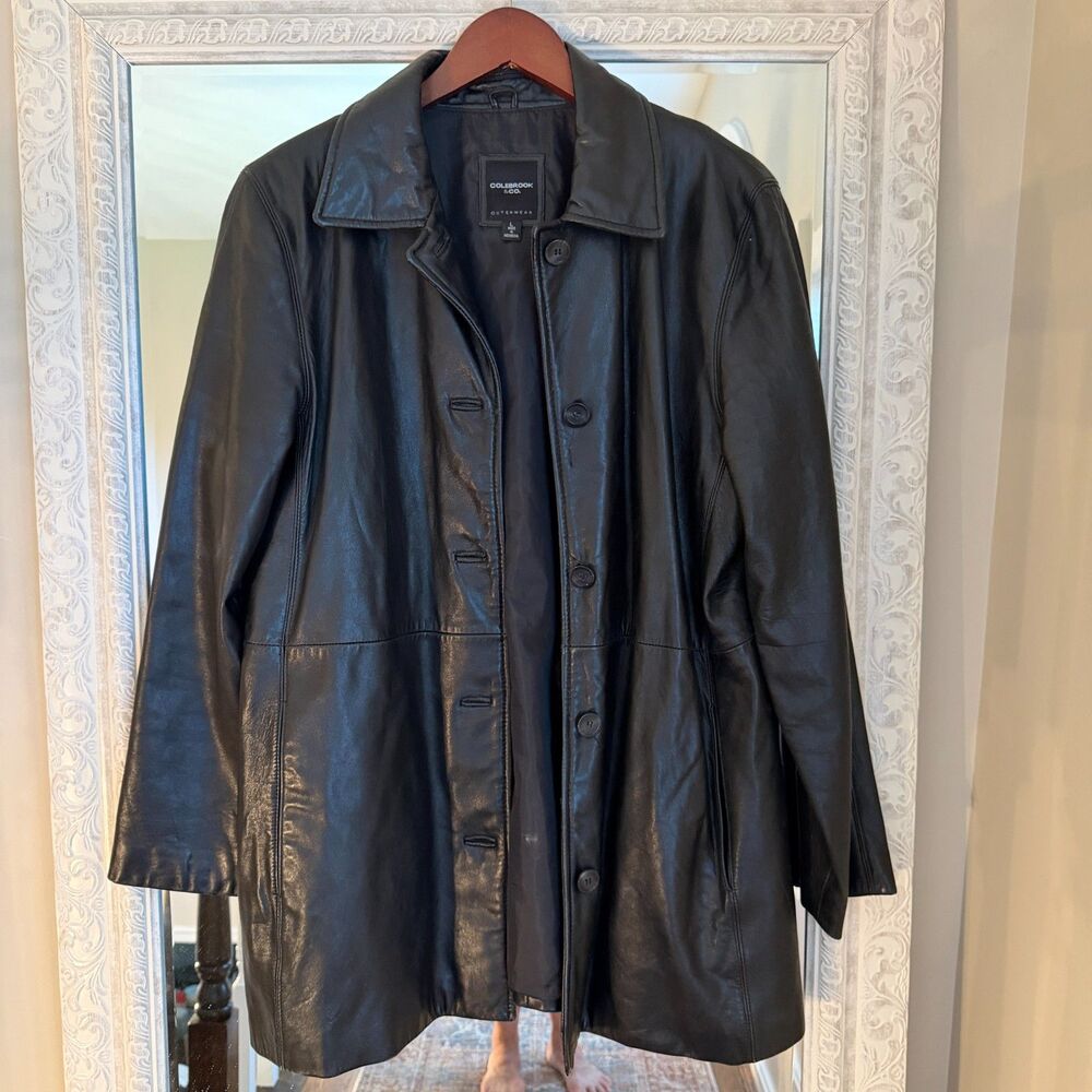 Vintage 90s Black Leather Car Coat Winter Driving Jacket Matrix Minimalism L